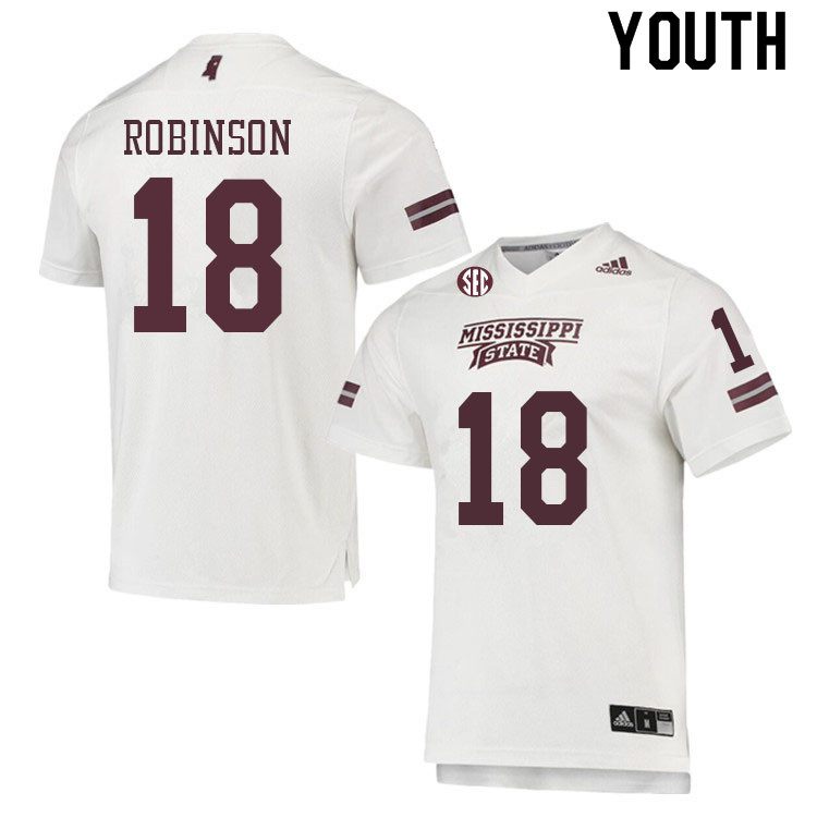 Youth #18 Justin Robinson Mississippi State Bulldogs College Football Jerseys Sale-White